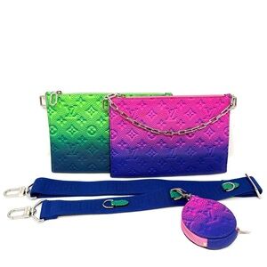 Louis Vuitton Virgil Abloh Taurillon Illusion Trio Pouch Messenger Green Pink